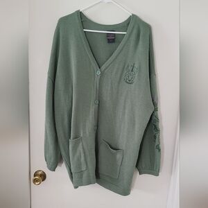 Outlander Cardigan Green W/ Purple Thistle Floral Embroidered On Sleeves SZ 2
